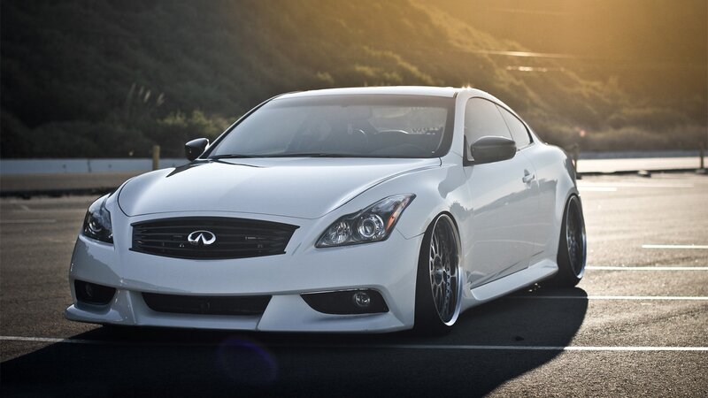White Infiniti Coupe — Dramatic, Sunset, Photograph, Car