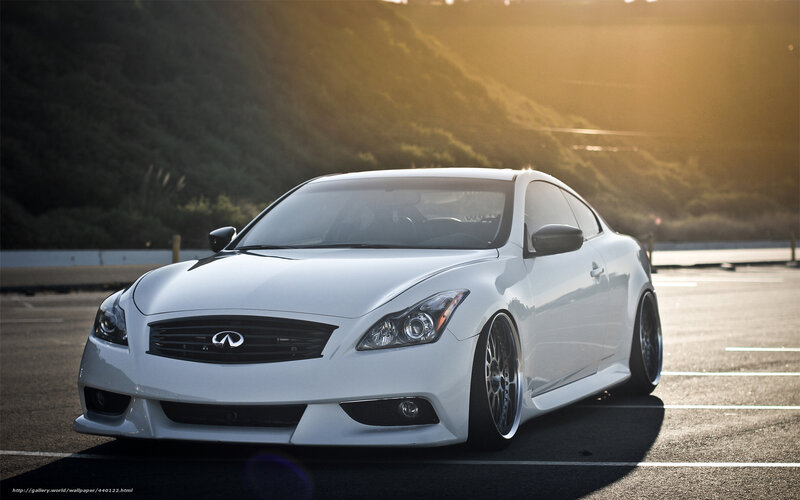 White Infiniti Coupe — Dramatic, Sunset