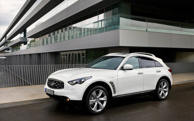 White Infiniti FX parked outside building
