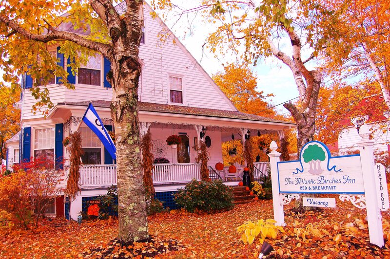 White Inn with Autumn Leaves