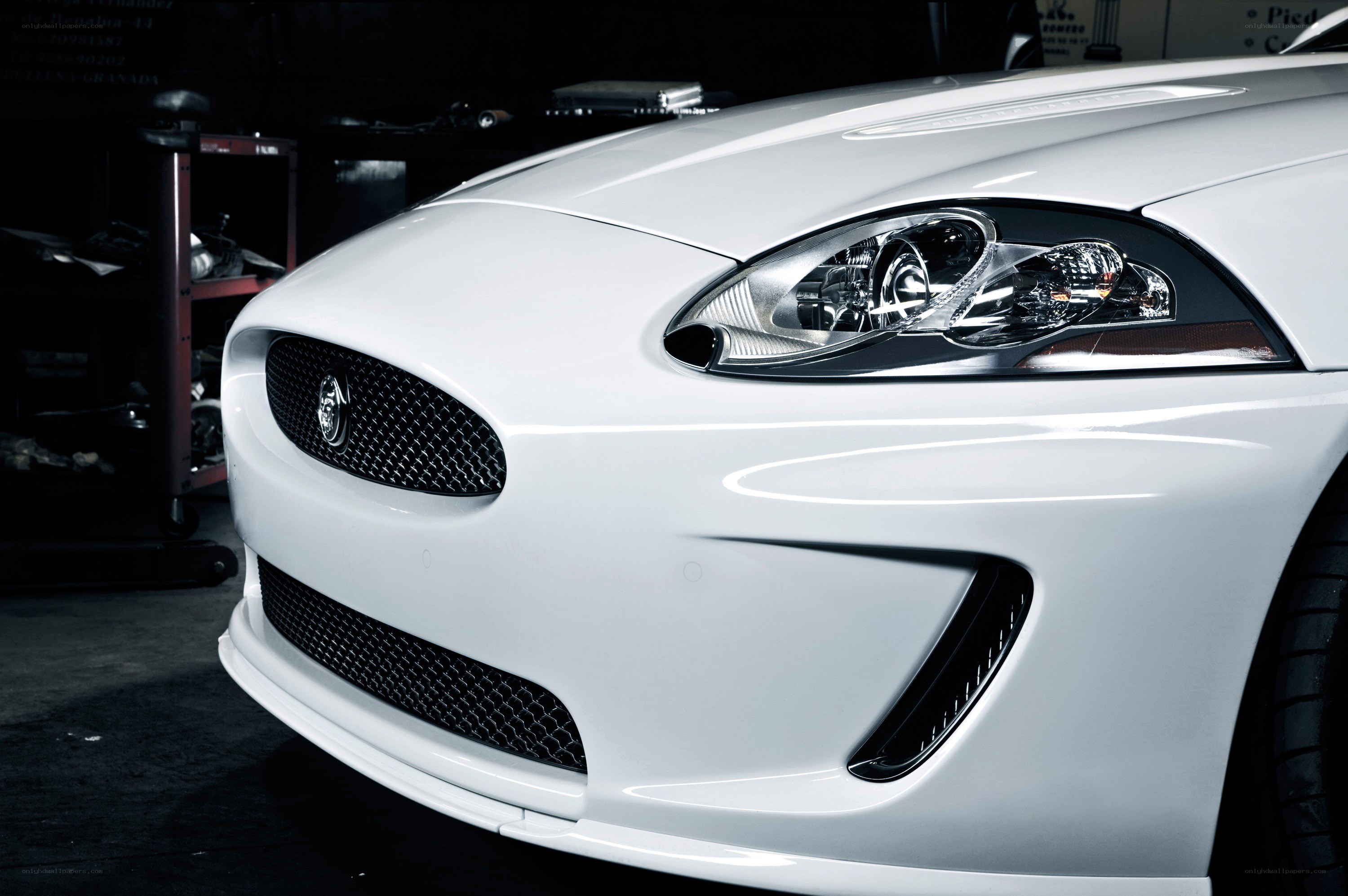 white jaguar car front