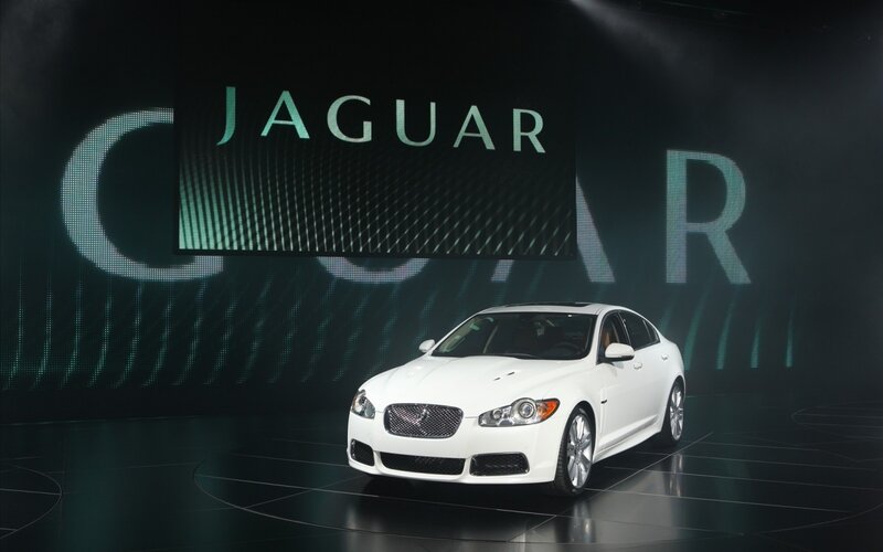 White Jaguar car on stage