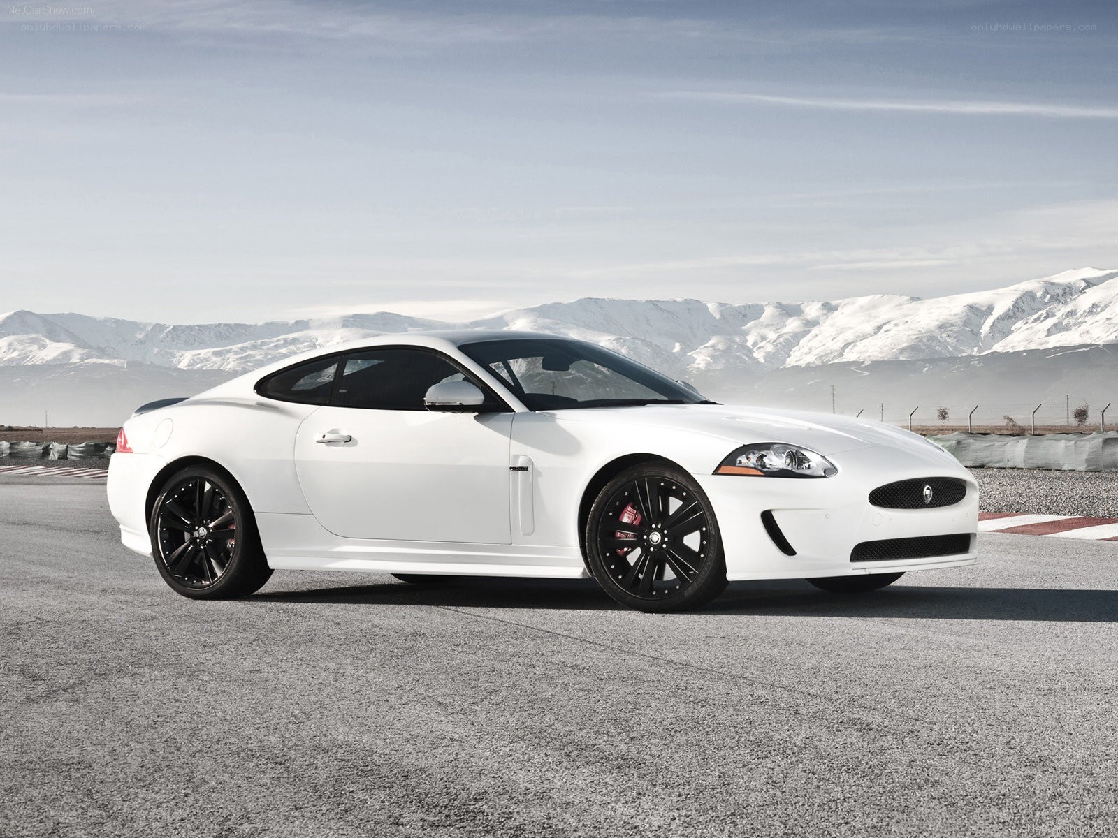 white jaguar coupe on track