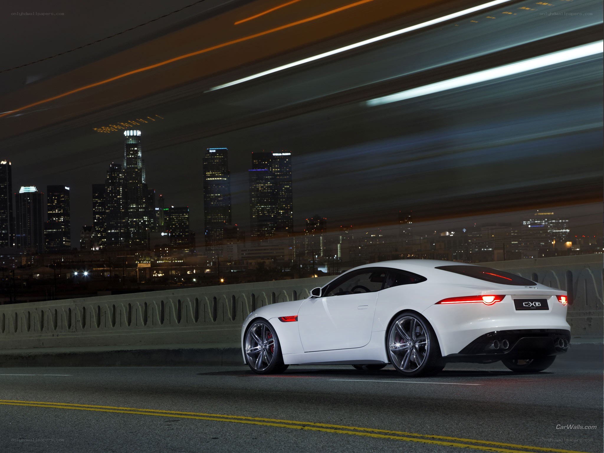 White Jaguar CX16 at night