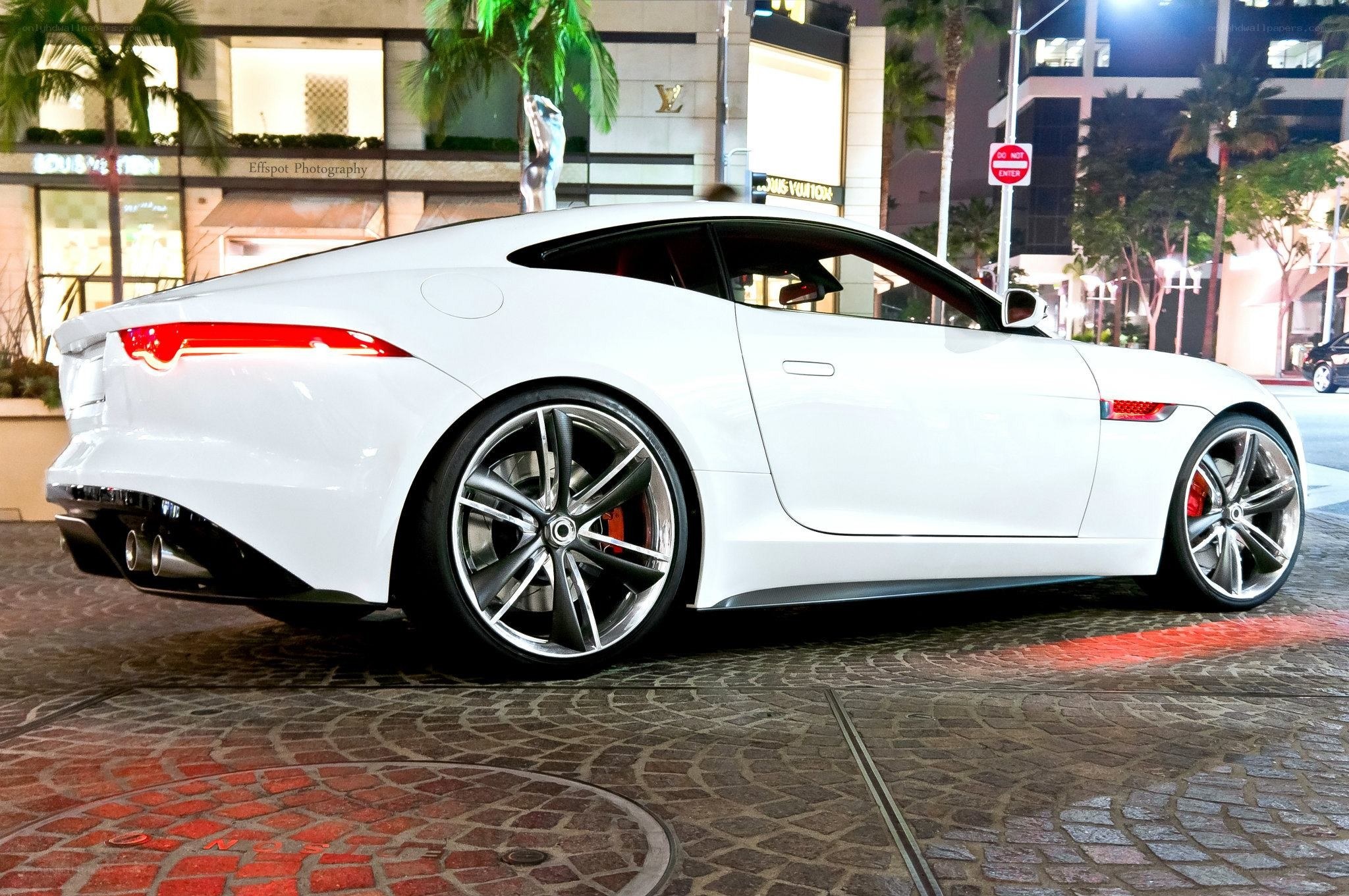 White Jaguar F-Type at night