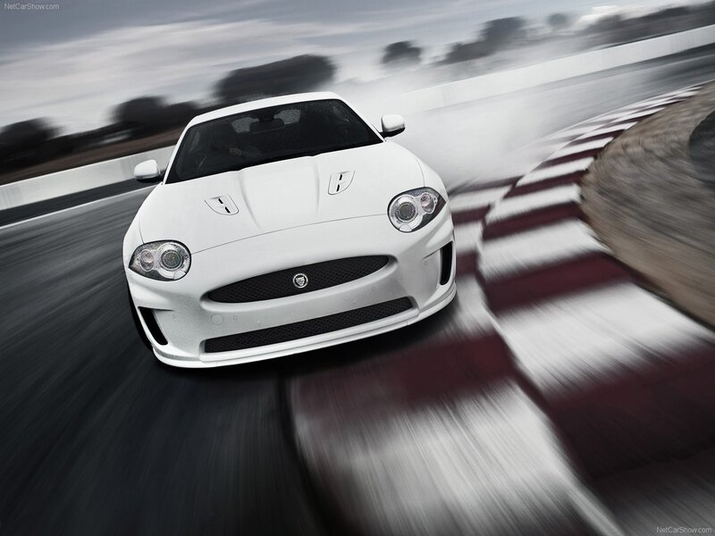 White Jaguar F-Type on racetrack