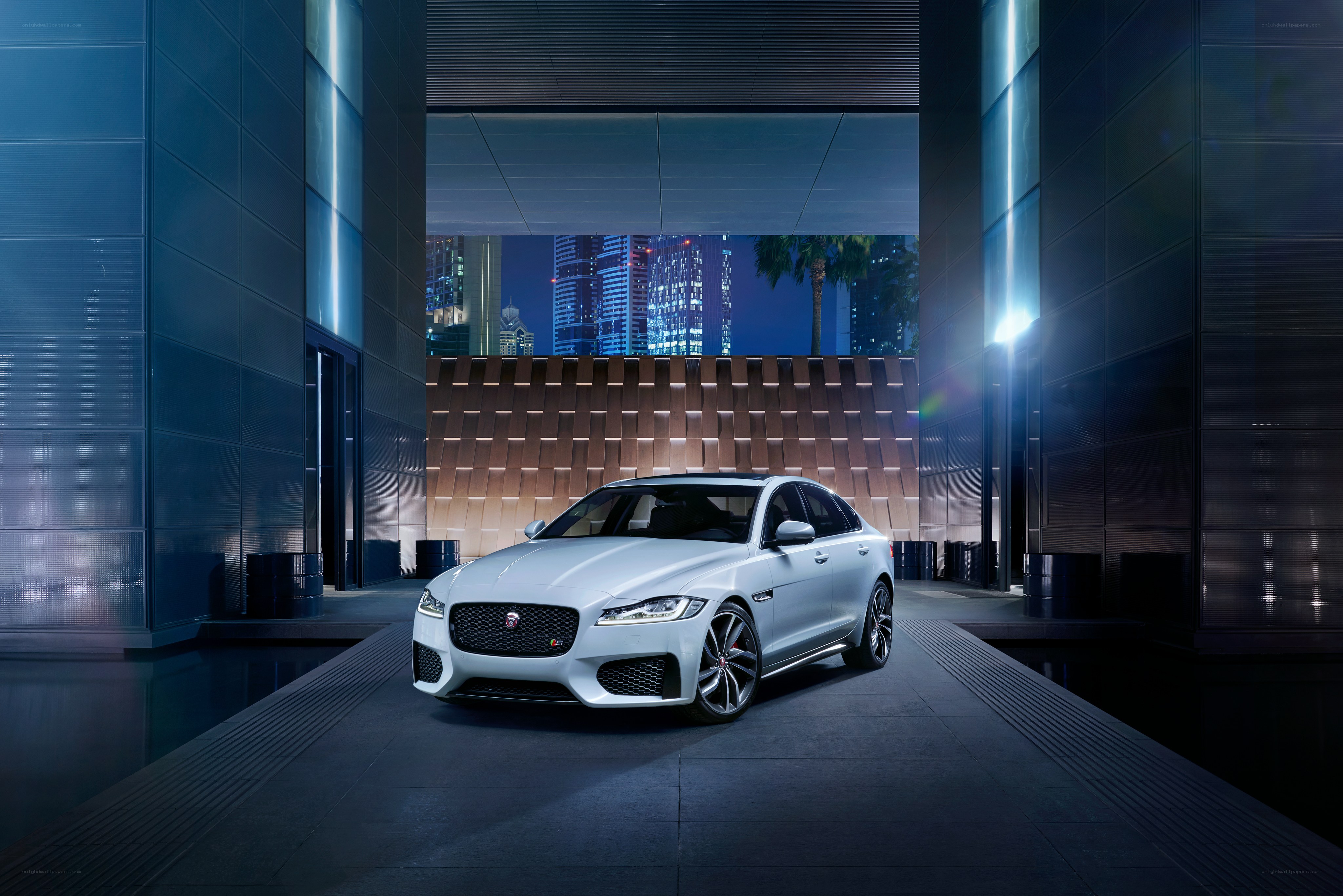 White Jaguar in modern city