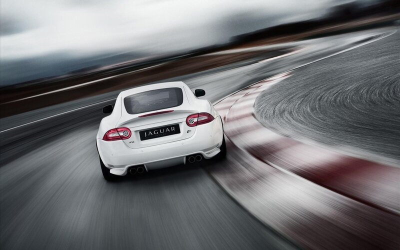 White Jaguar on a racetrack