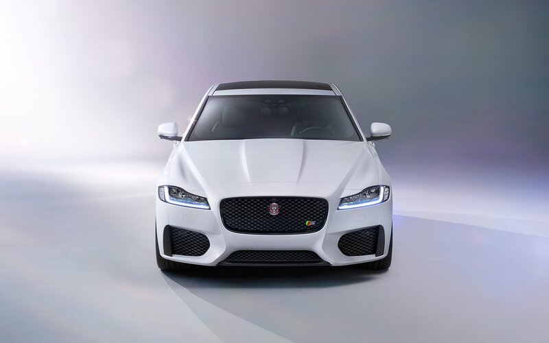 White Jaguar Sedan — Dramatic, Photograph