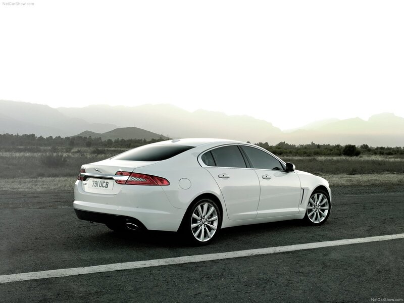 White Jaguar XF on a road