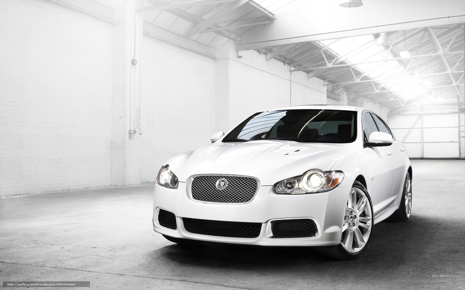 White Jaguar XFR in warehouse