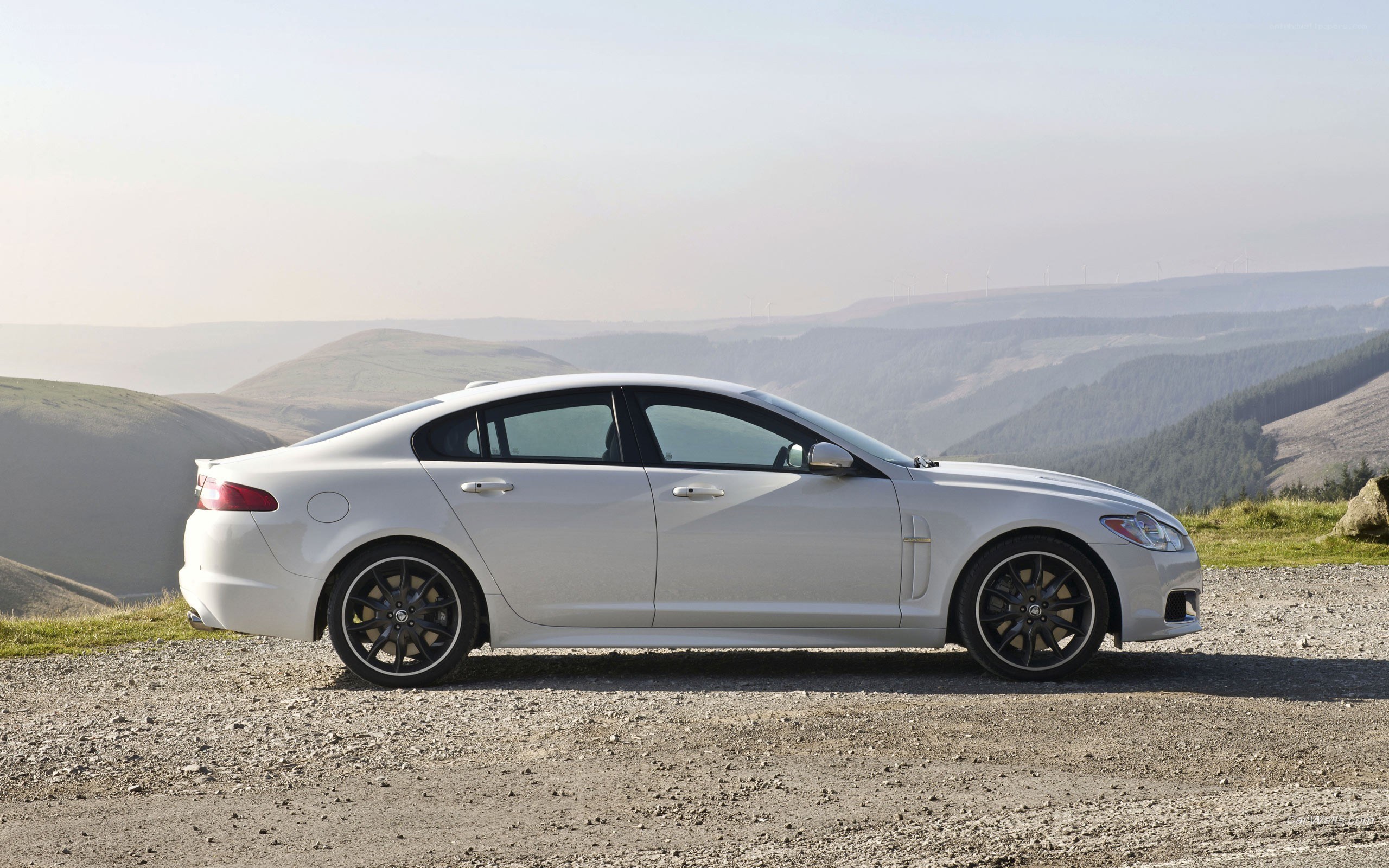 White Jaguar XFR on a hillside