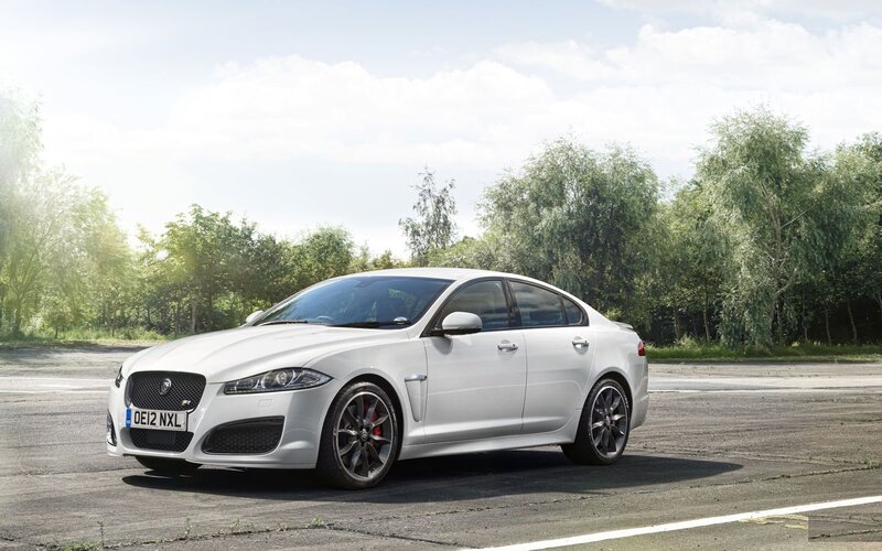 White Jaguar XFR-S on a track