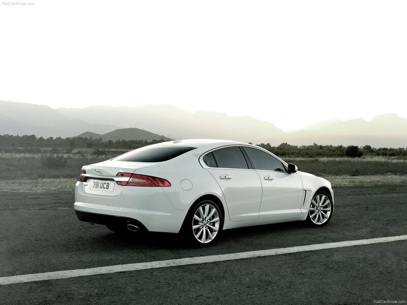 White Jaguar Xfr Sedan — Serene, Sunset
