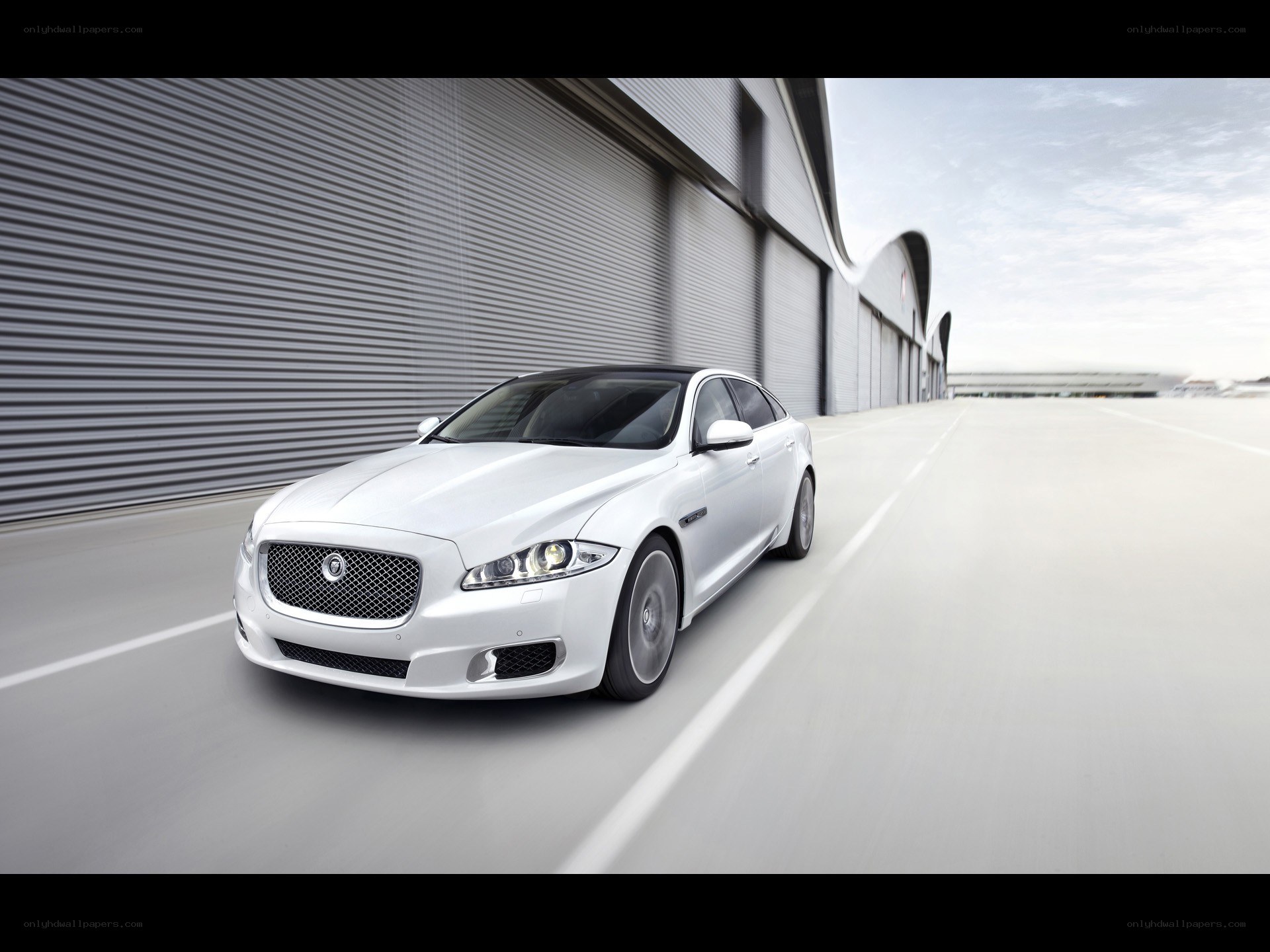 White Jaguar XJ in motion
