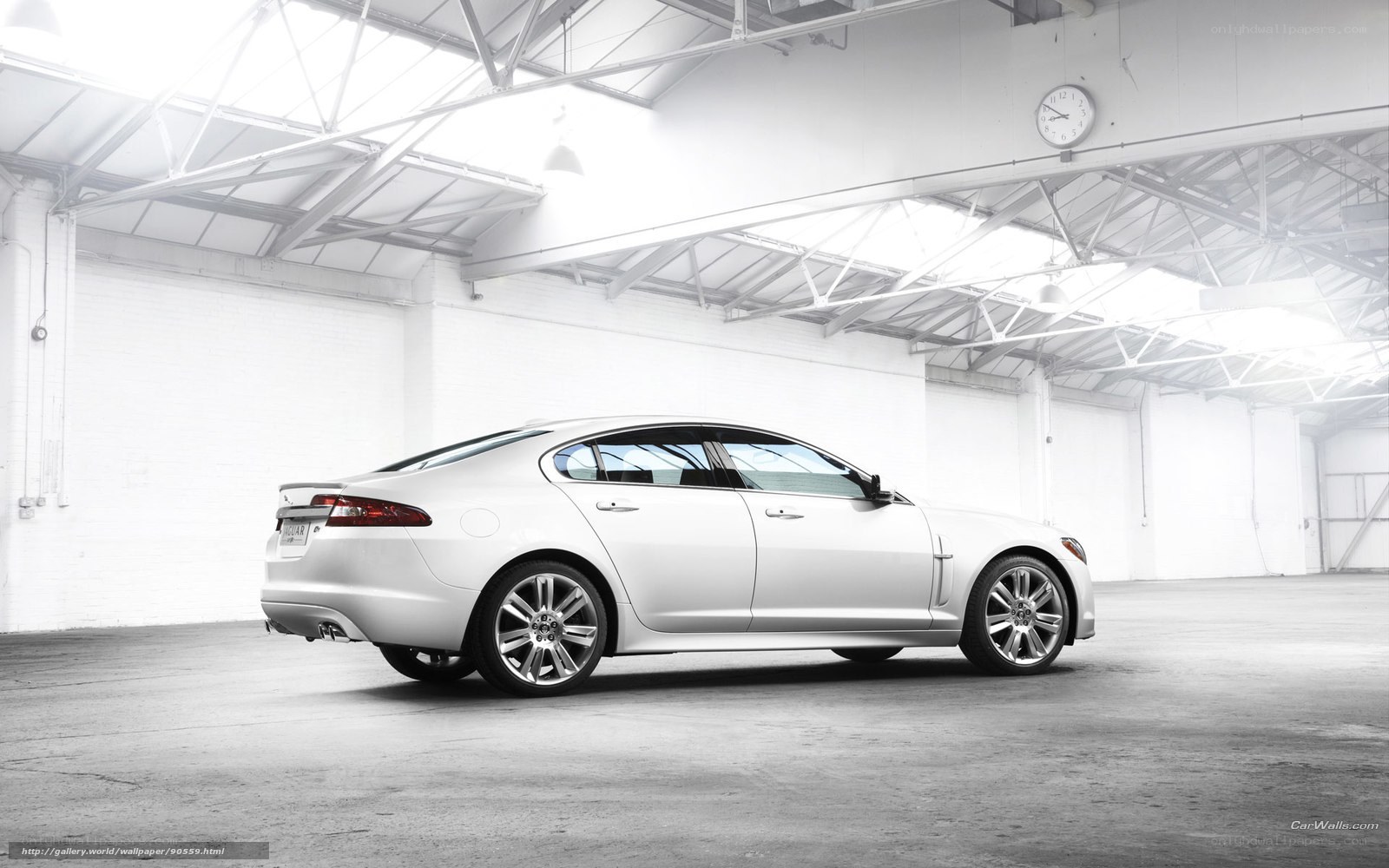 White Jaguar XJ in warehouse