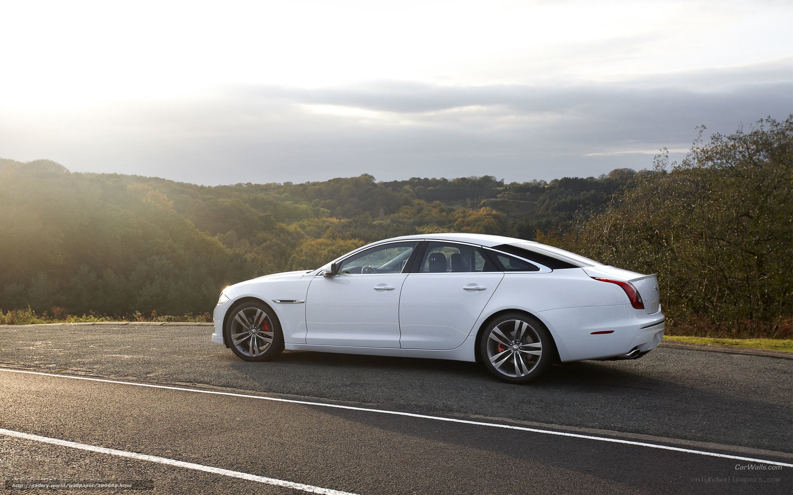 white jaguar xj on a road