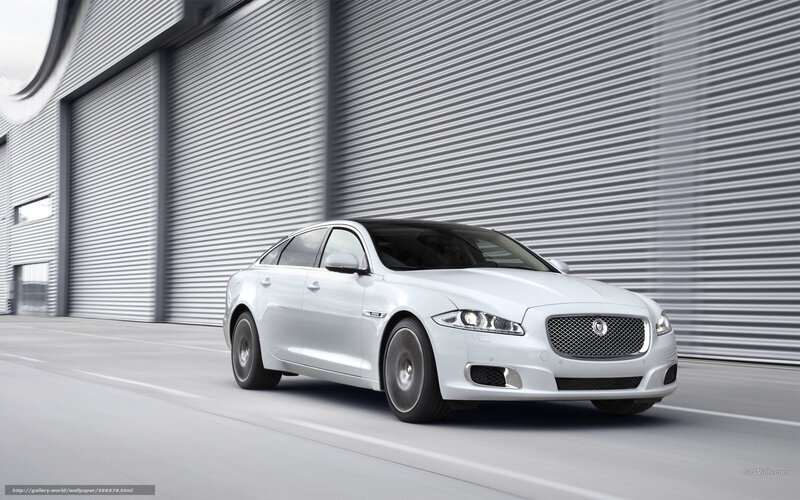 White Jaguar Xj Sedan — Modern, Photograph, Car, Building