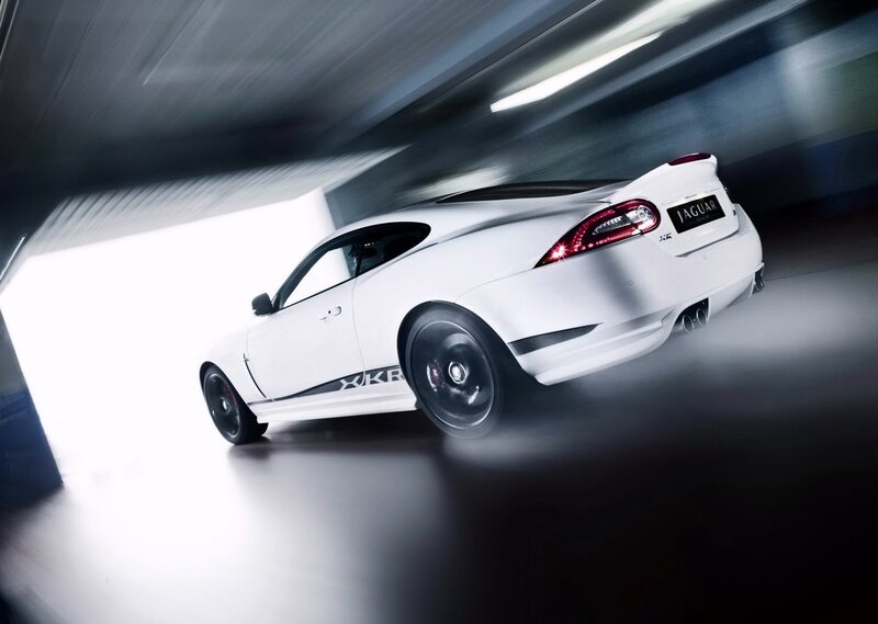 White Jaguar XKR in motion