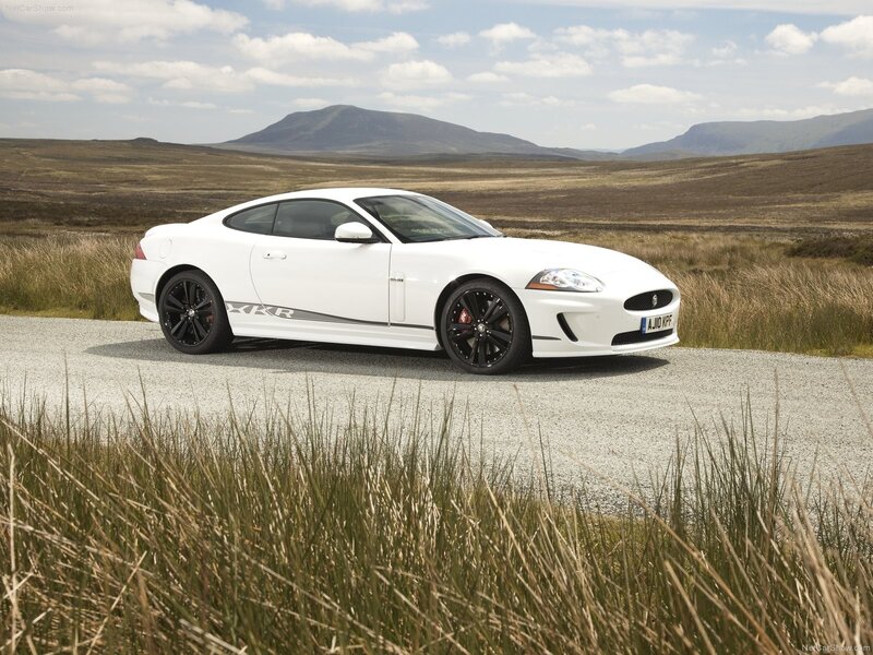 White Jaguar XKR on a gravel road