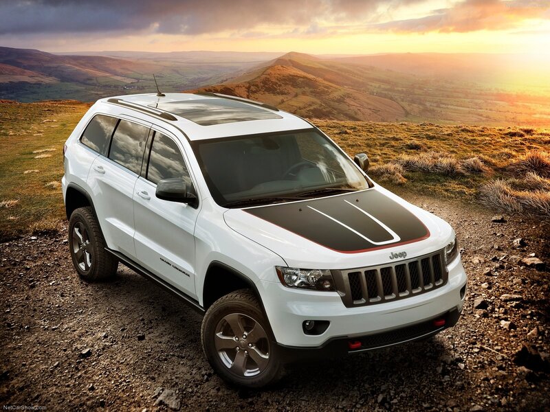 White Jeep Grand Cherokee on a hill