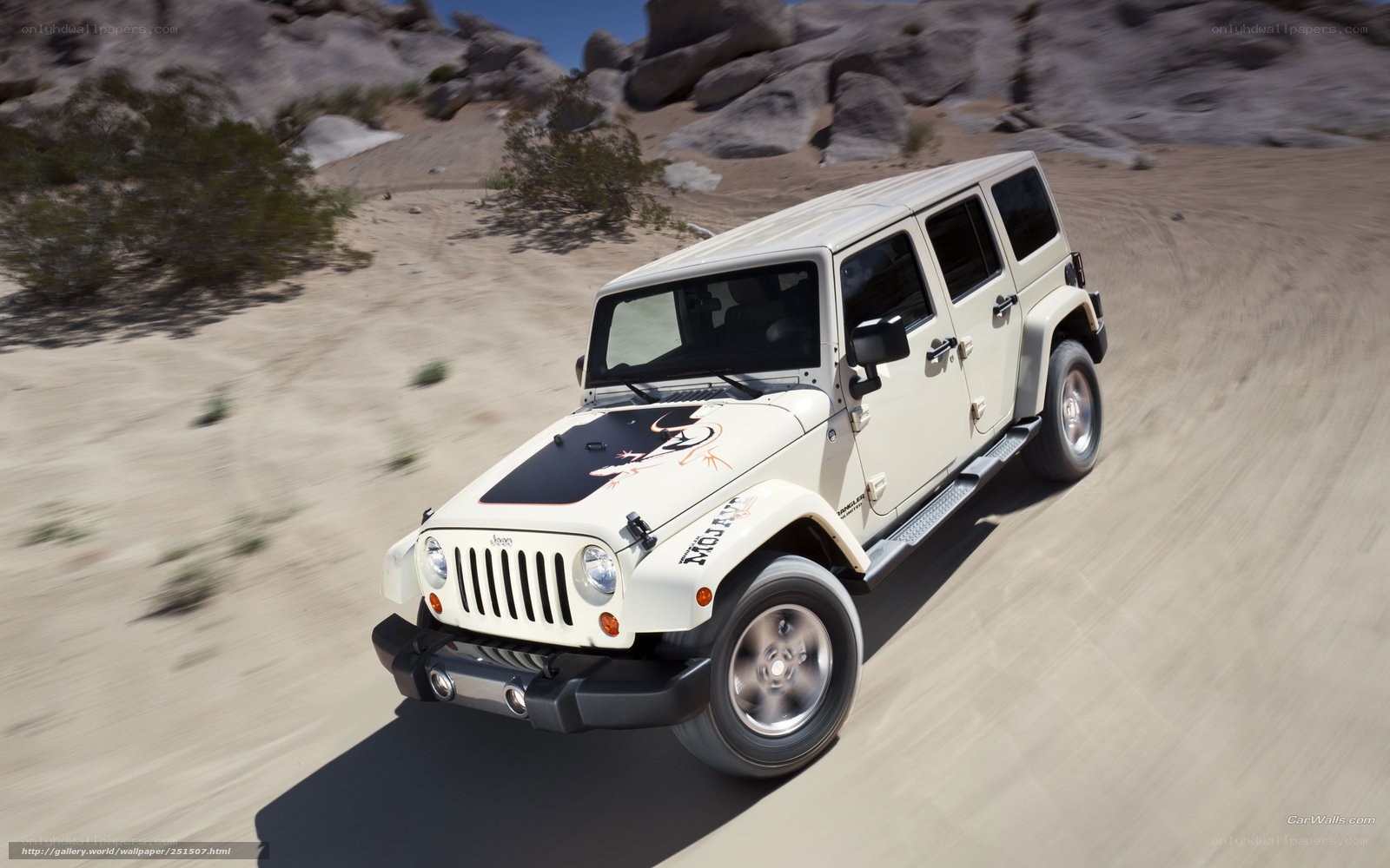 white jeep wrangler in desert