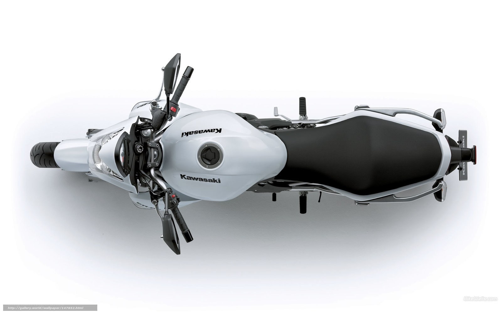 White Kawasaki motorcycle top view