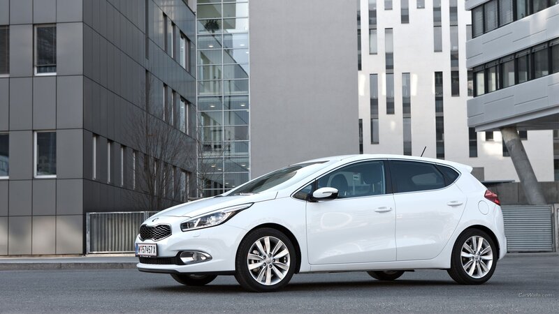 White Kia Cee'd Hatchback — Neutral, Afternoon, Photograph, Building