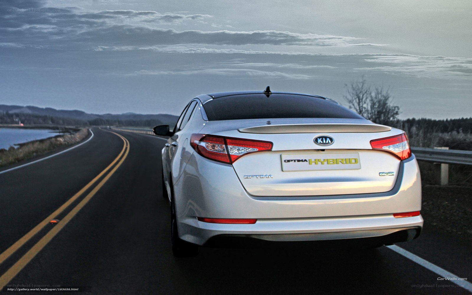 White Kia Optima Hybrid on road