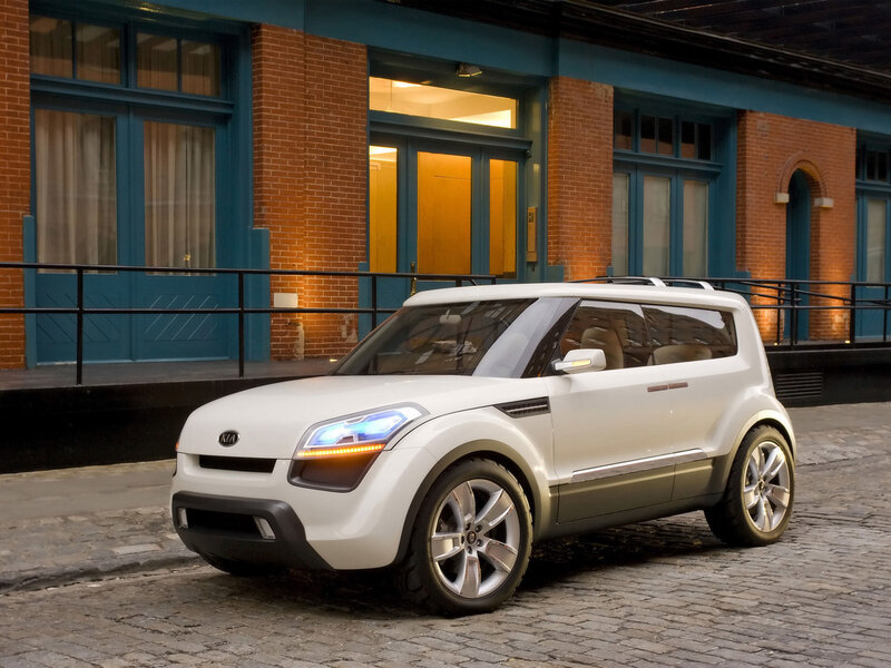 White Kia Soul Concept Car — Urban, Night