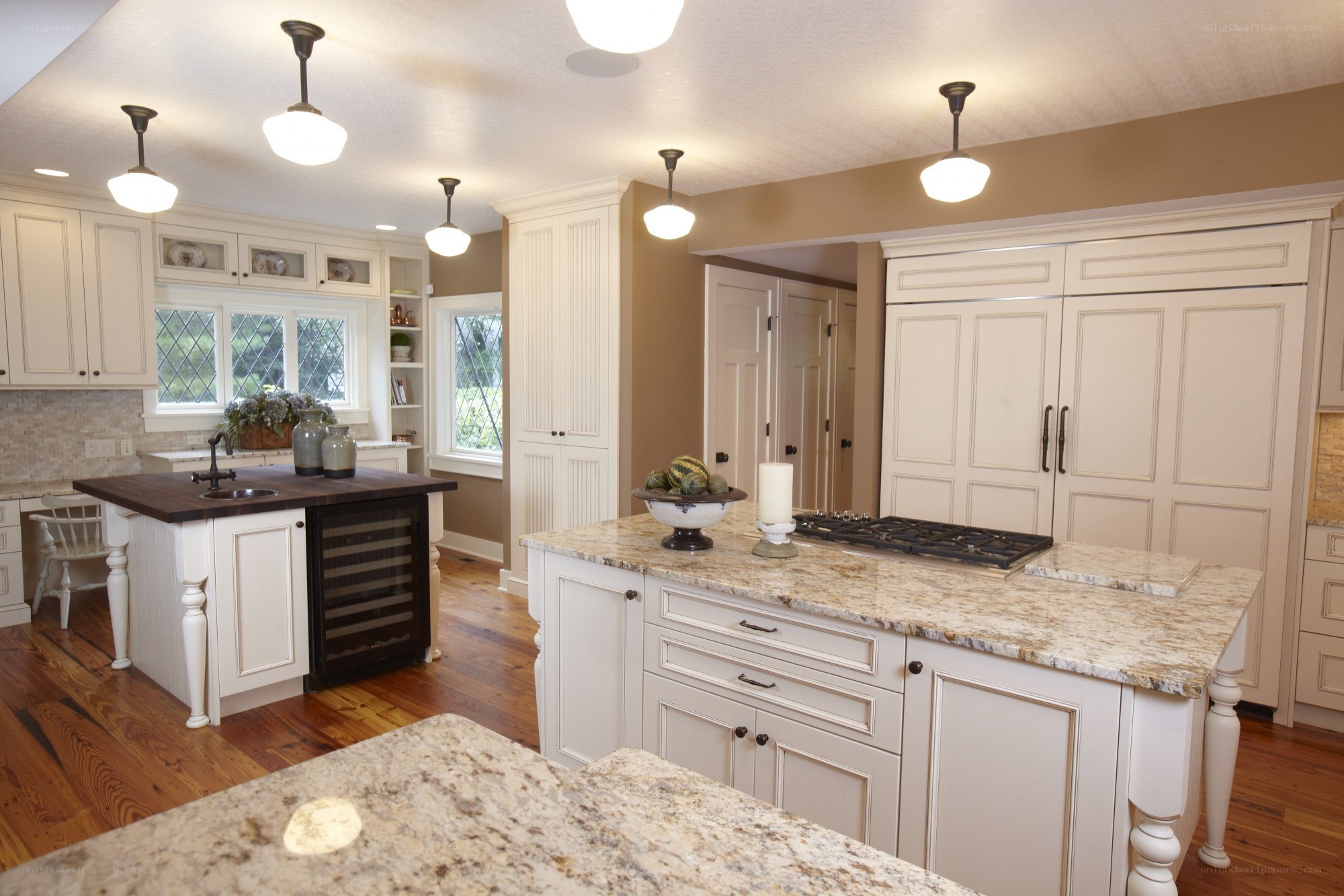 white kitchen with granite countertops