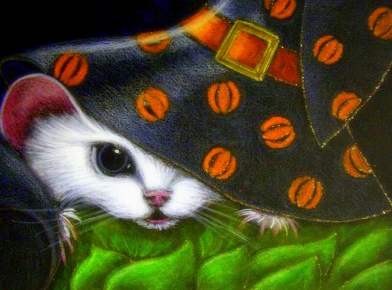 White Kitten in Hat — Black