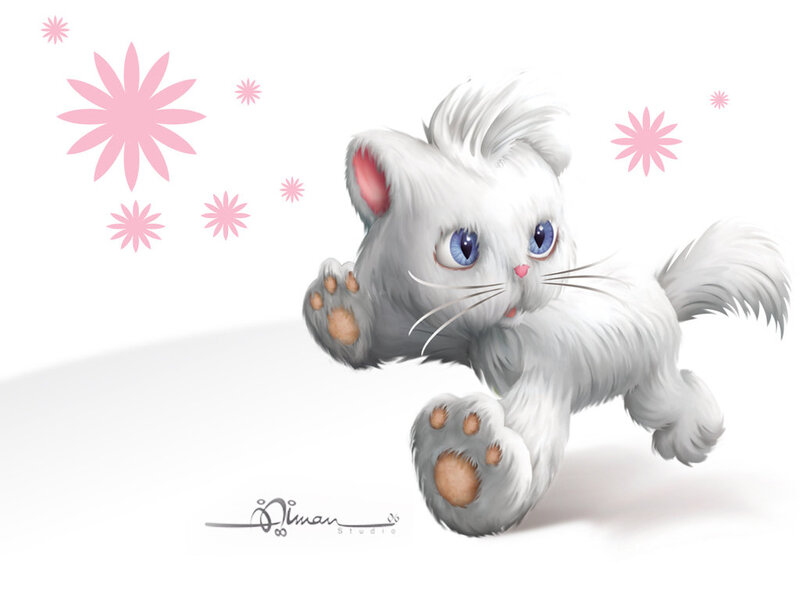 White Kitten Running — Playful