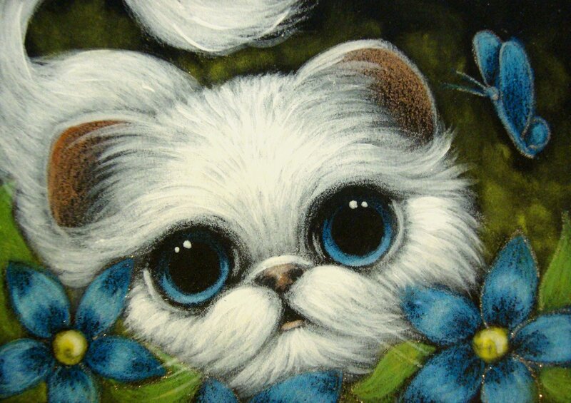 White Kitten with Blue Eyes — Calm, Painting