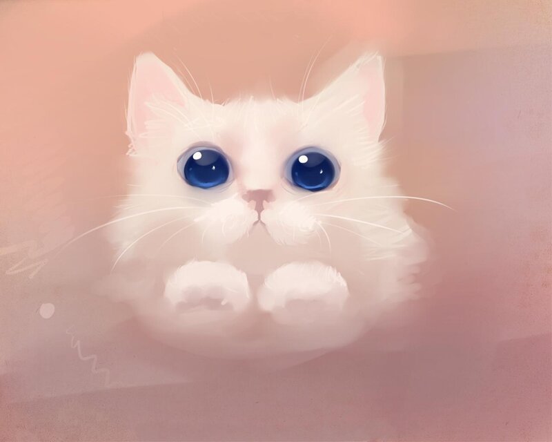 White Kitten with Blue Eyes — Soft, Digital Art