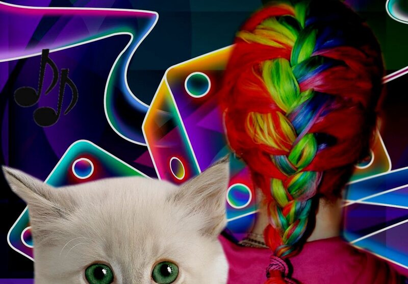 White Kitten with Green Eyes — Purple