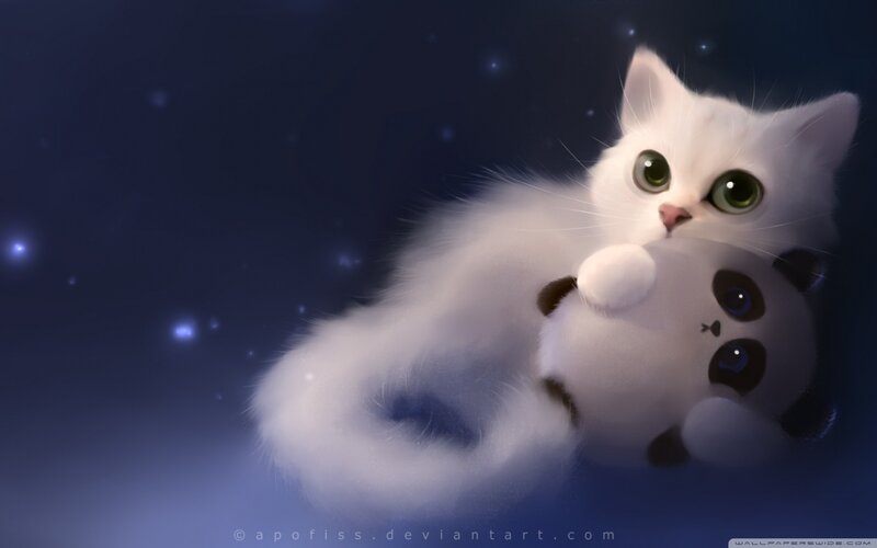 White Kitten with Toy — Serene, Night