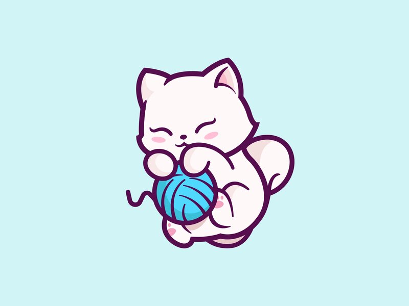 White Kitten with Yarn — Light Blue