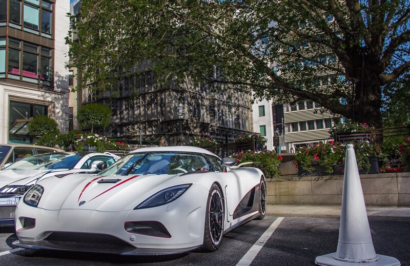 White Koenigsegg sports car