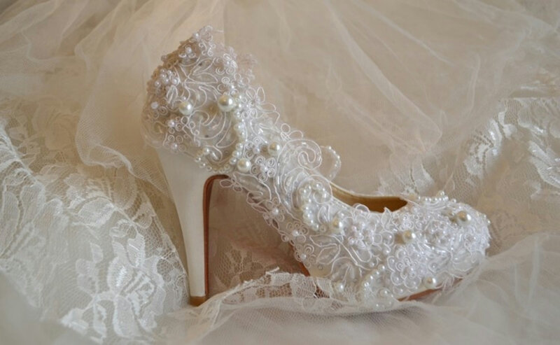 White Lace Wedding Shoe
