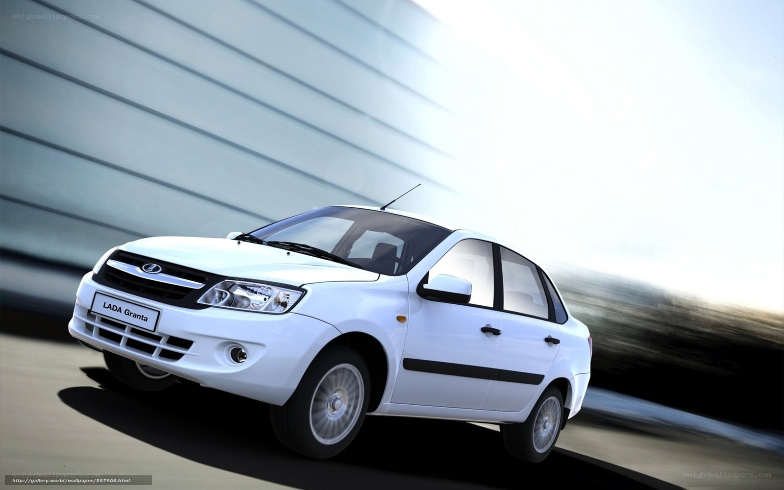 White Lada Granta in motion