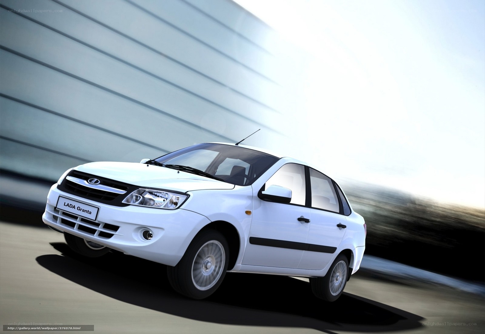 White Lada Granta in motion