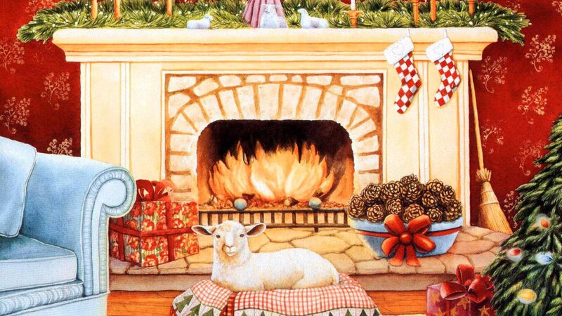 White Lamb in Fireplace