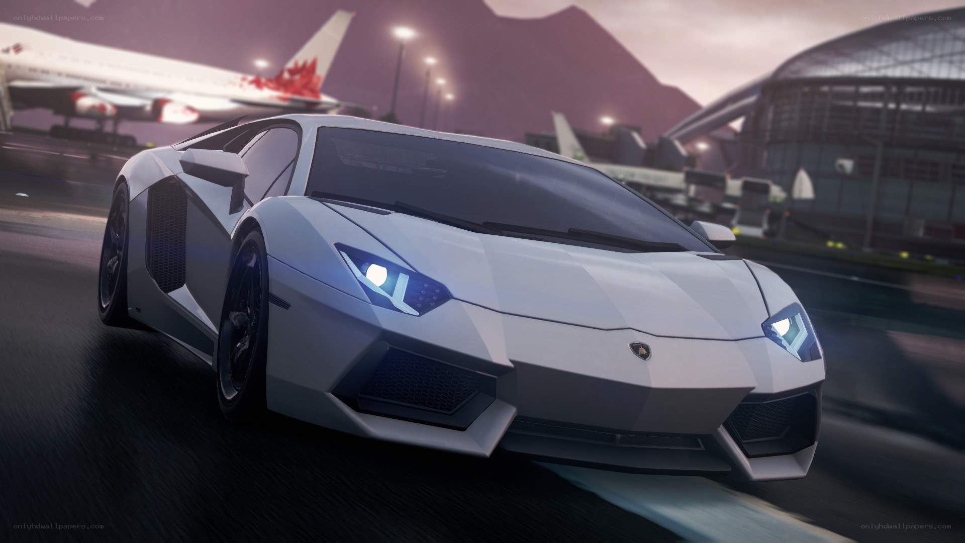 White Lamborghini at airport