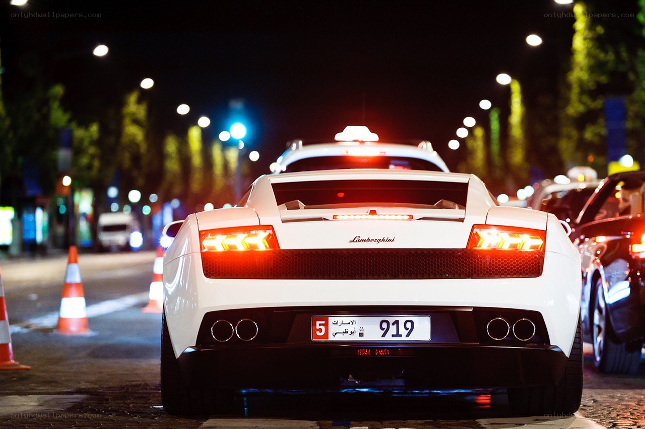 White Lamborghini at night