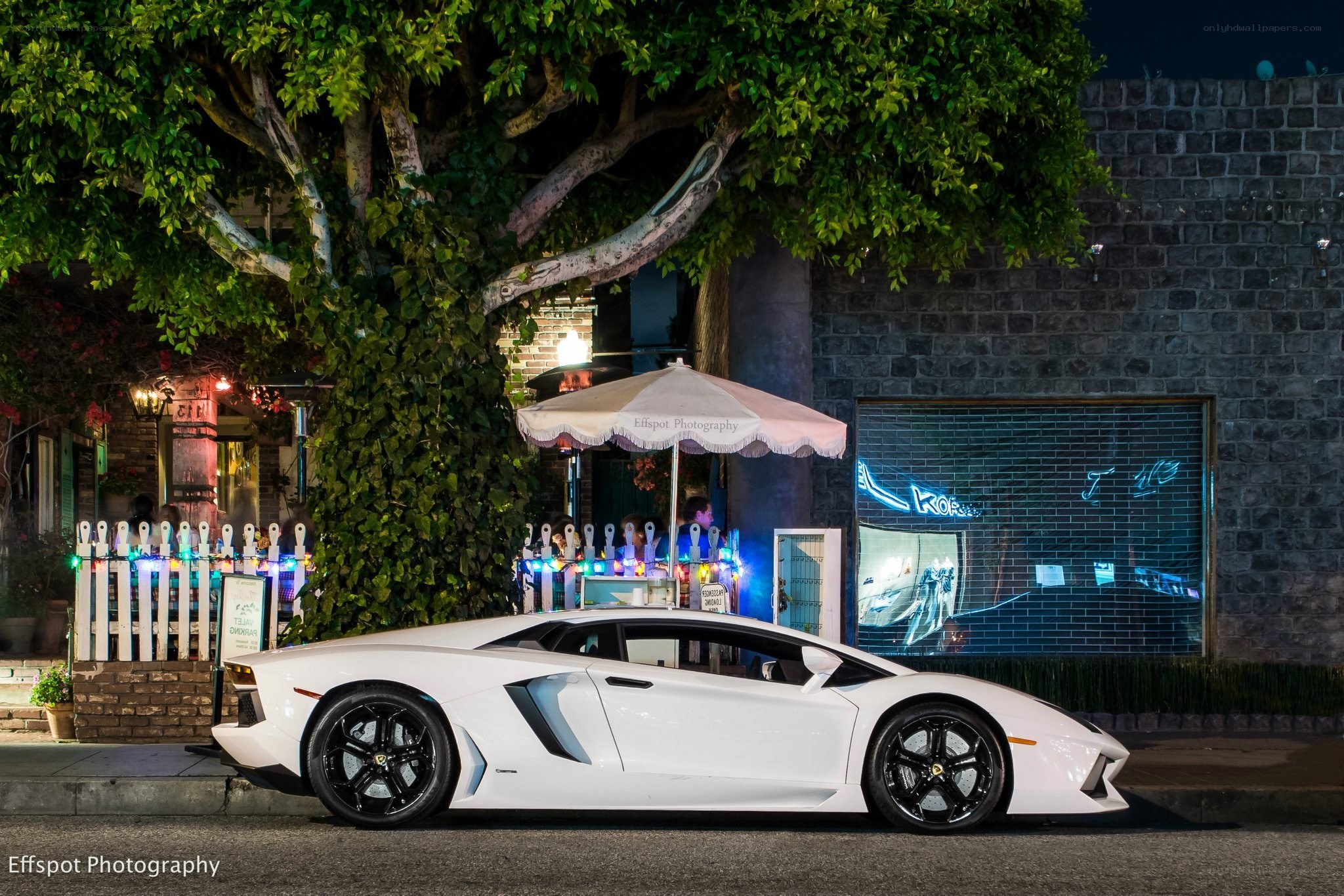 White Lamborghini at night