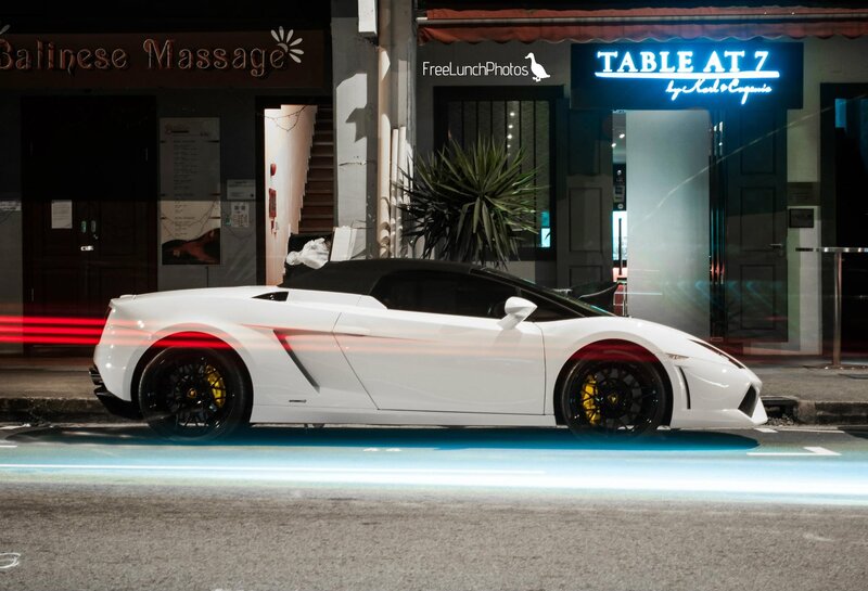 White Lamborghini at night