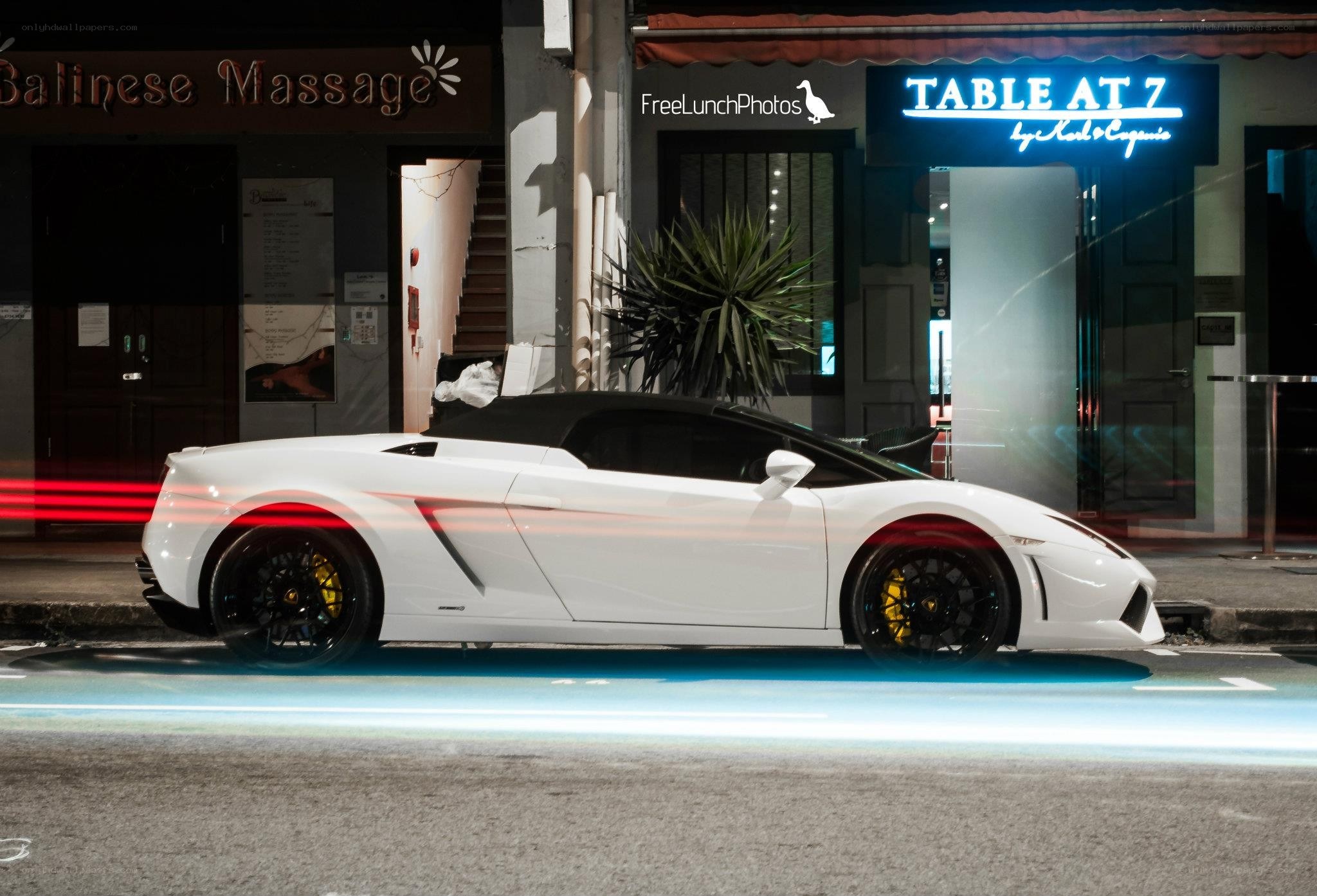 White Lamborghini at night