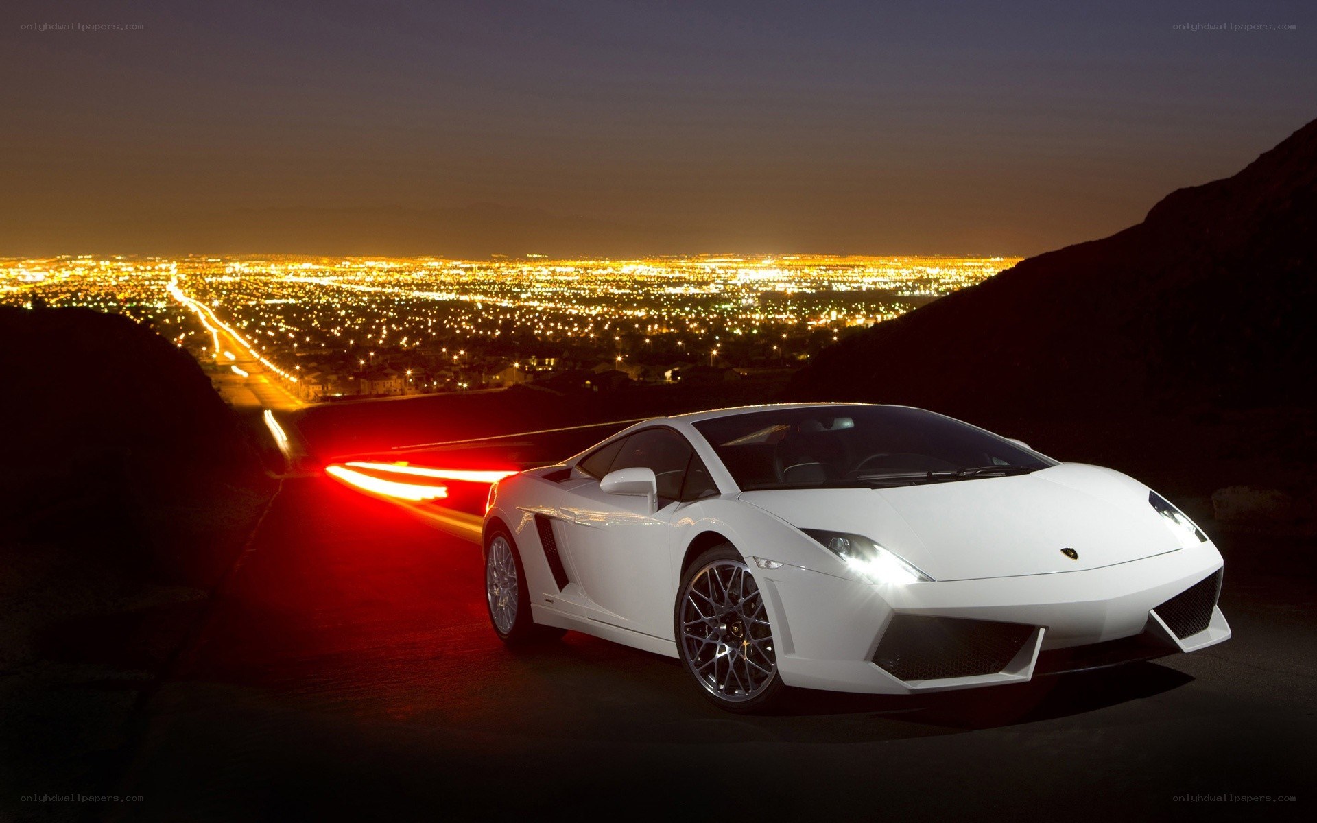 White Lamborghini at night