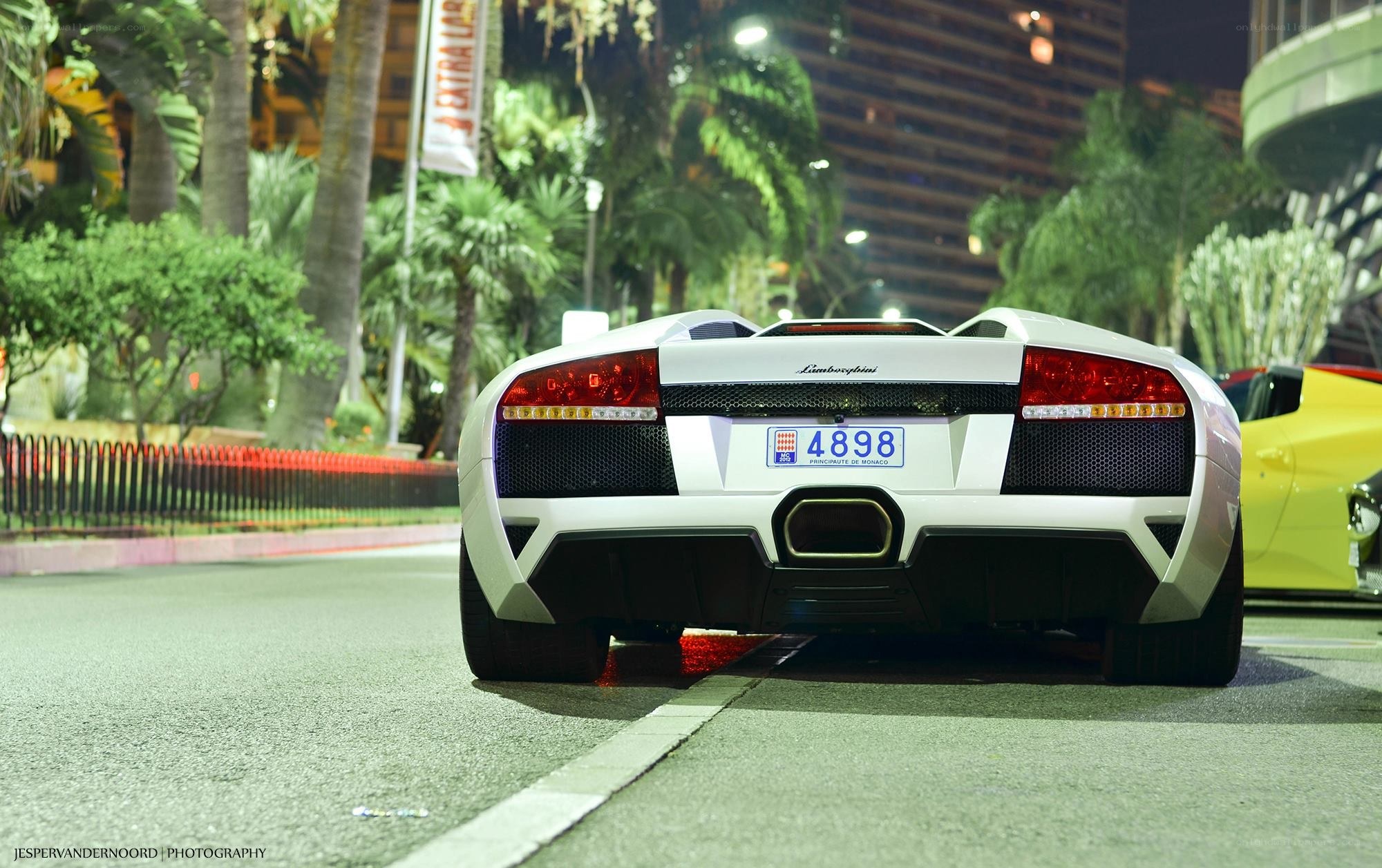 White Lamborghini at night